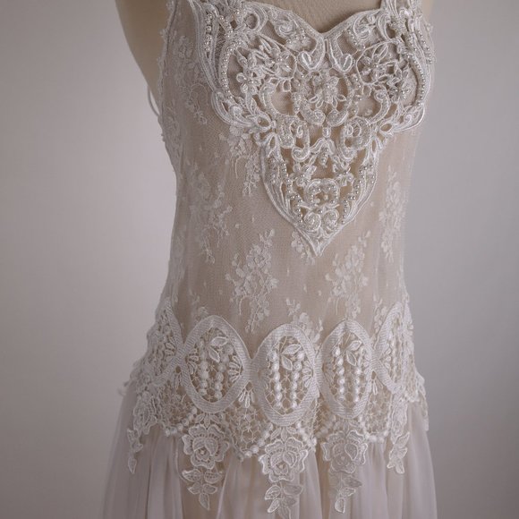 🌺 Vtg Jessica McClintock White Bridal Lace Nightgown Negligee Victorian Dress S - Picture 6 of 15